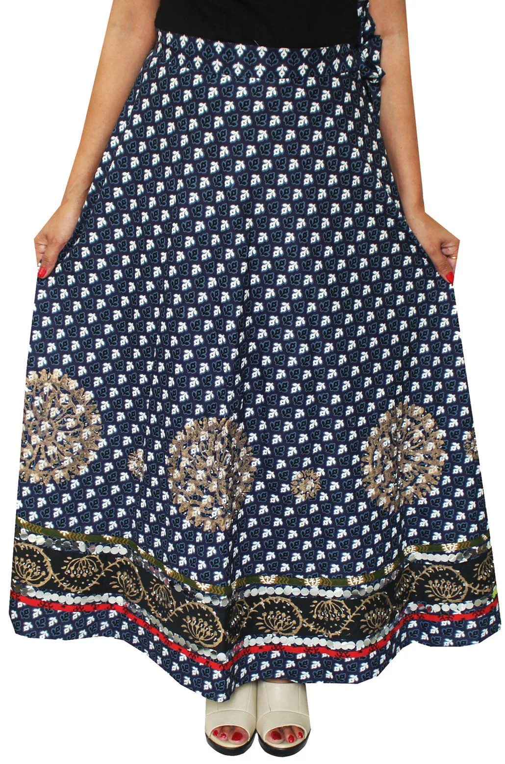 Indian Designer Long Skirt Cotton Wrap Around Womens (Blue)