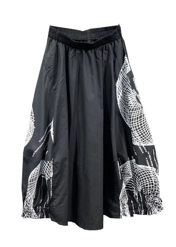 Italian Black Wrinkled Print Patchwork Cotton Skirts Fall ML0736