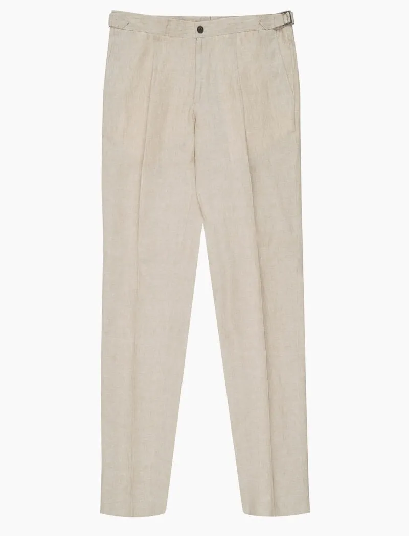 Ivory Linen Slim Trousers