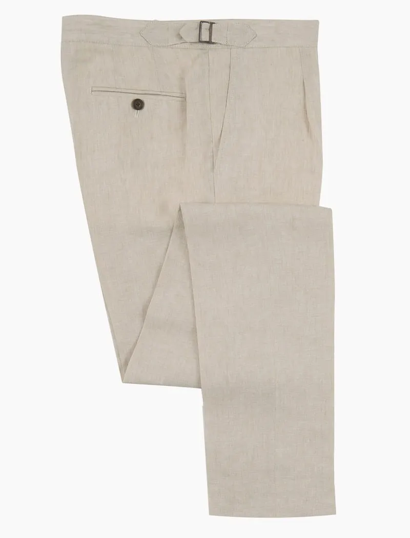 Ivory Linen Slim Trousers