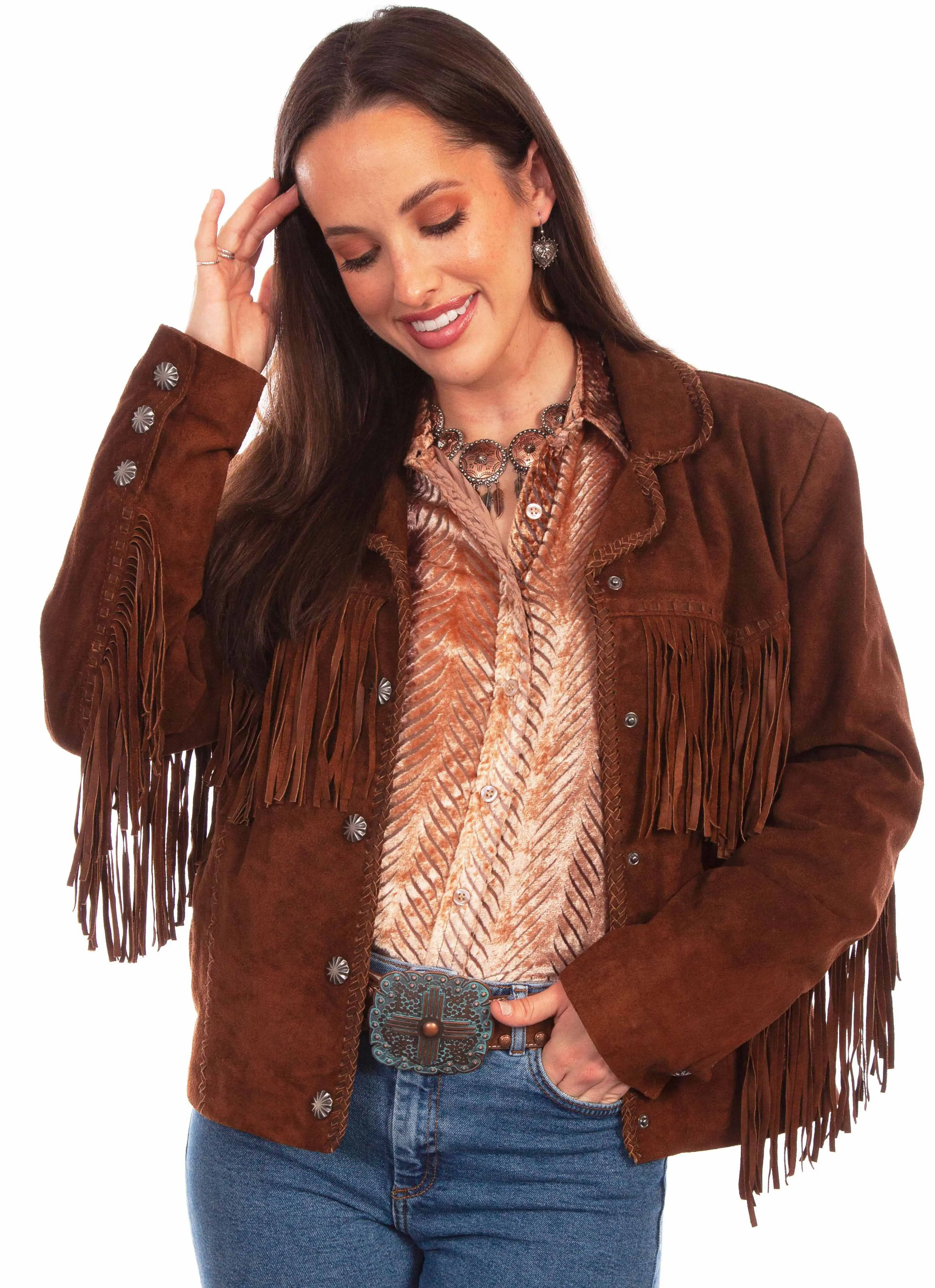 Jacket, Western Suede Leather Jacket with Fringe, Four Colors - Style L1080