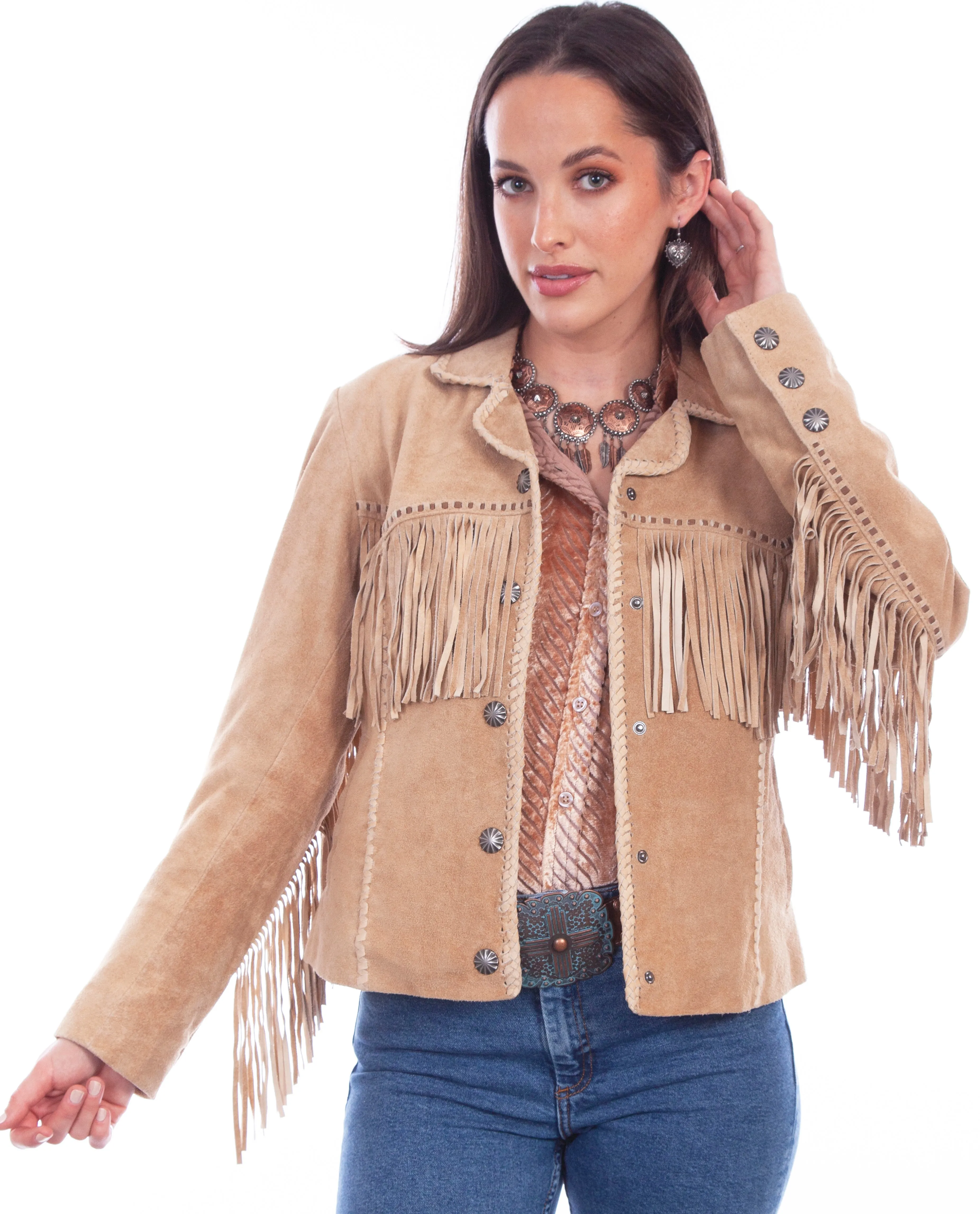 Jacket, Western Suede Leather Jacket with Fringe, Four Colors - Style L1080