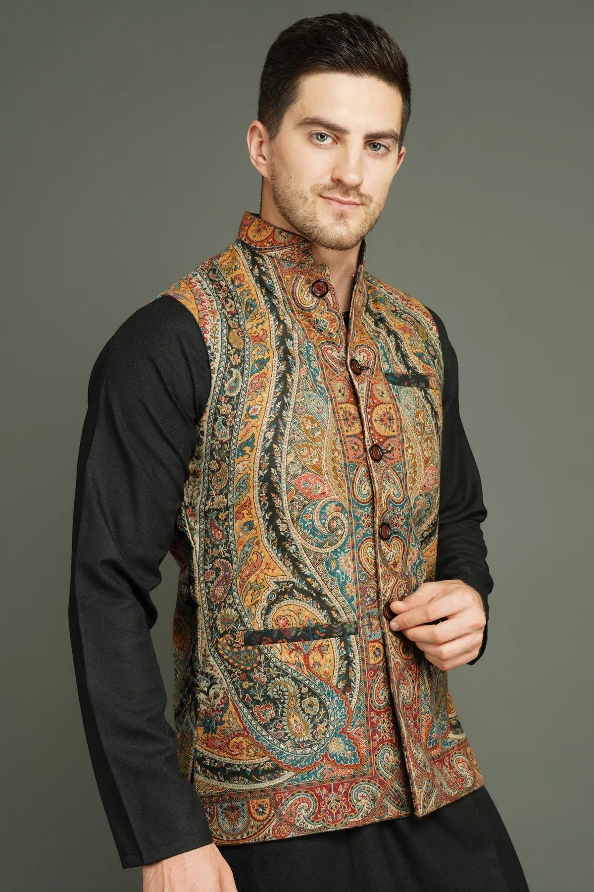 Kashmiri Paisley Vintage Nehru Jacket | Made To Order