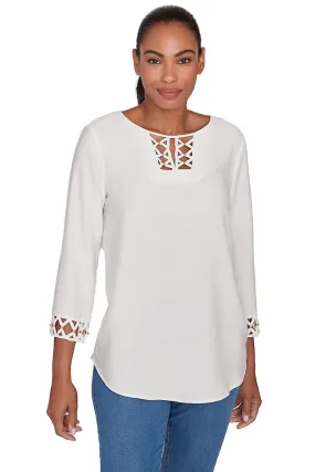 Keep It Natural Beaded Lattice Blouse