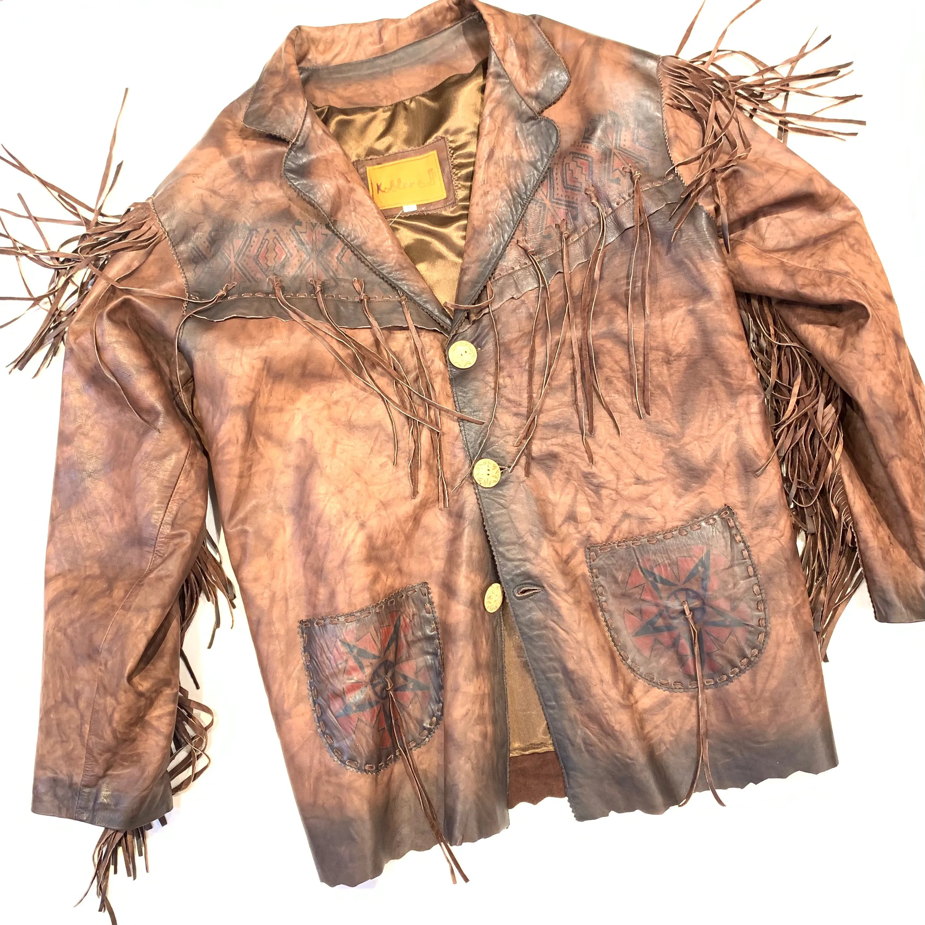 Kobler Hand Crafted Brown Leather Fringe Jacket