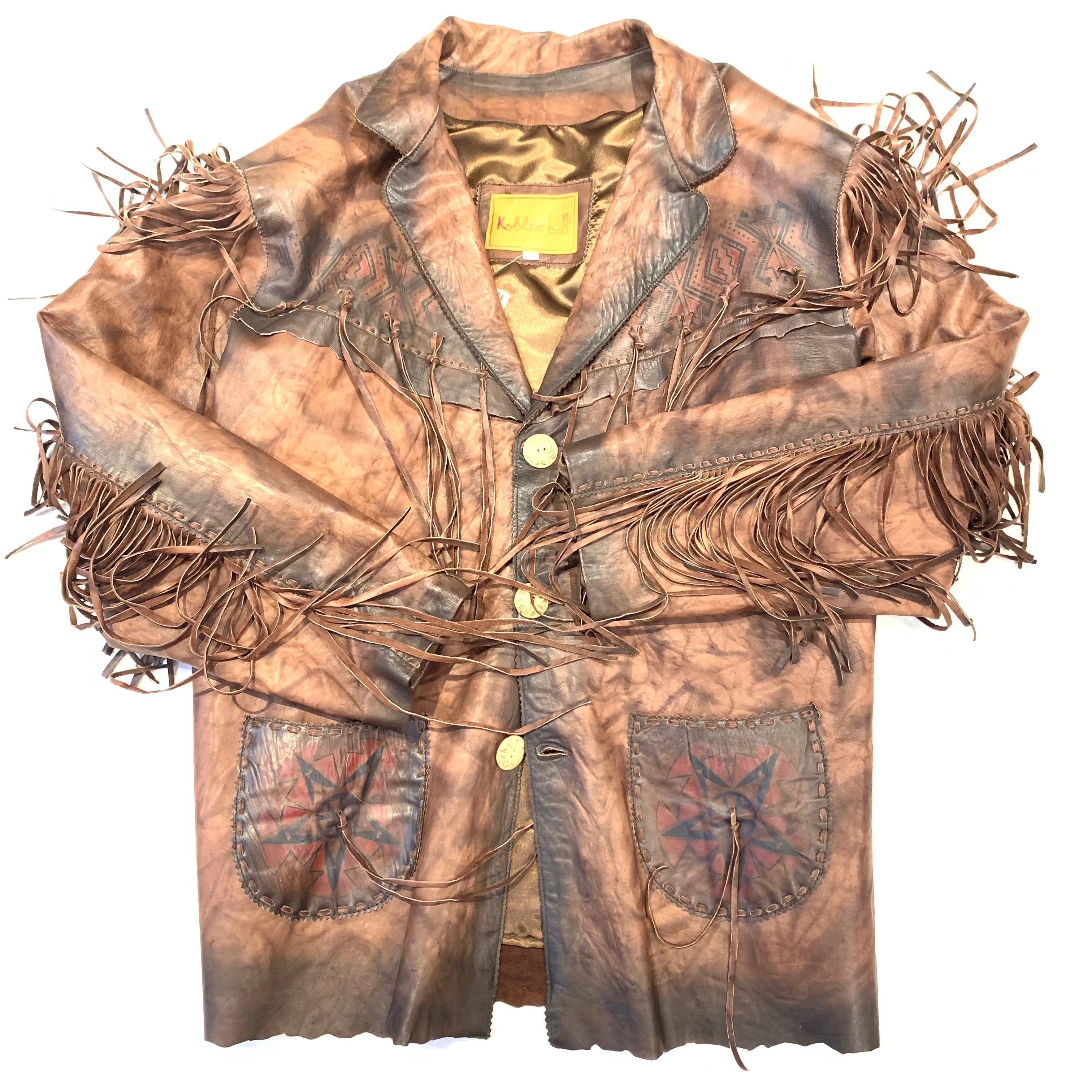 Kobler Hand Crafted Brown Leather Fringe Jacket