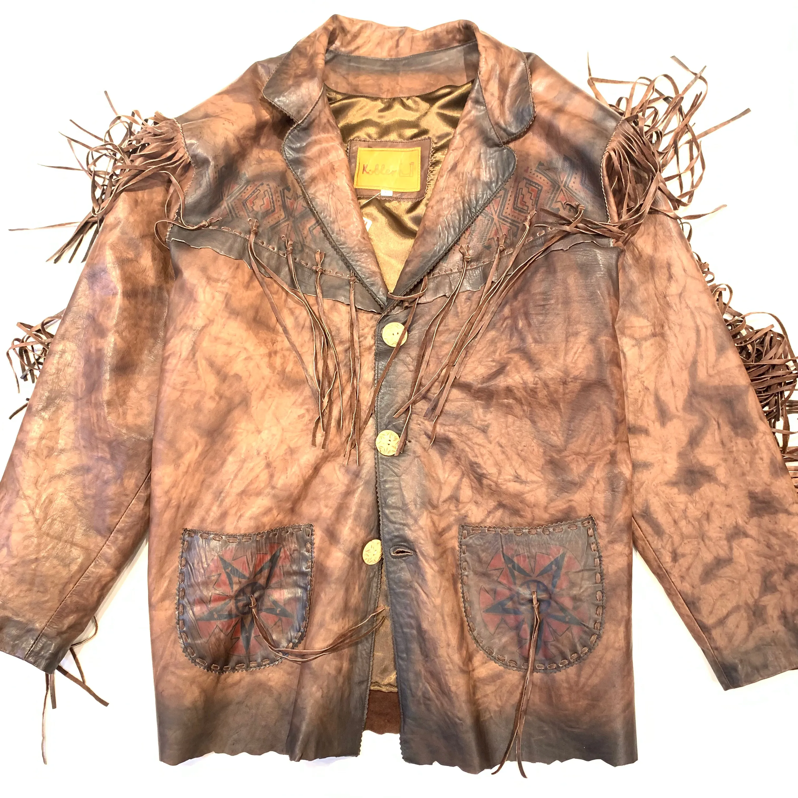 Kobler Hand Crafted Brown Leather Fringe Jacket