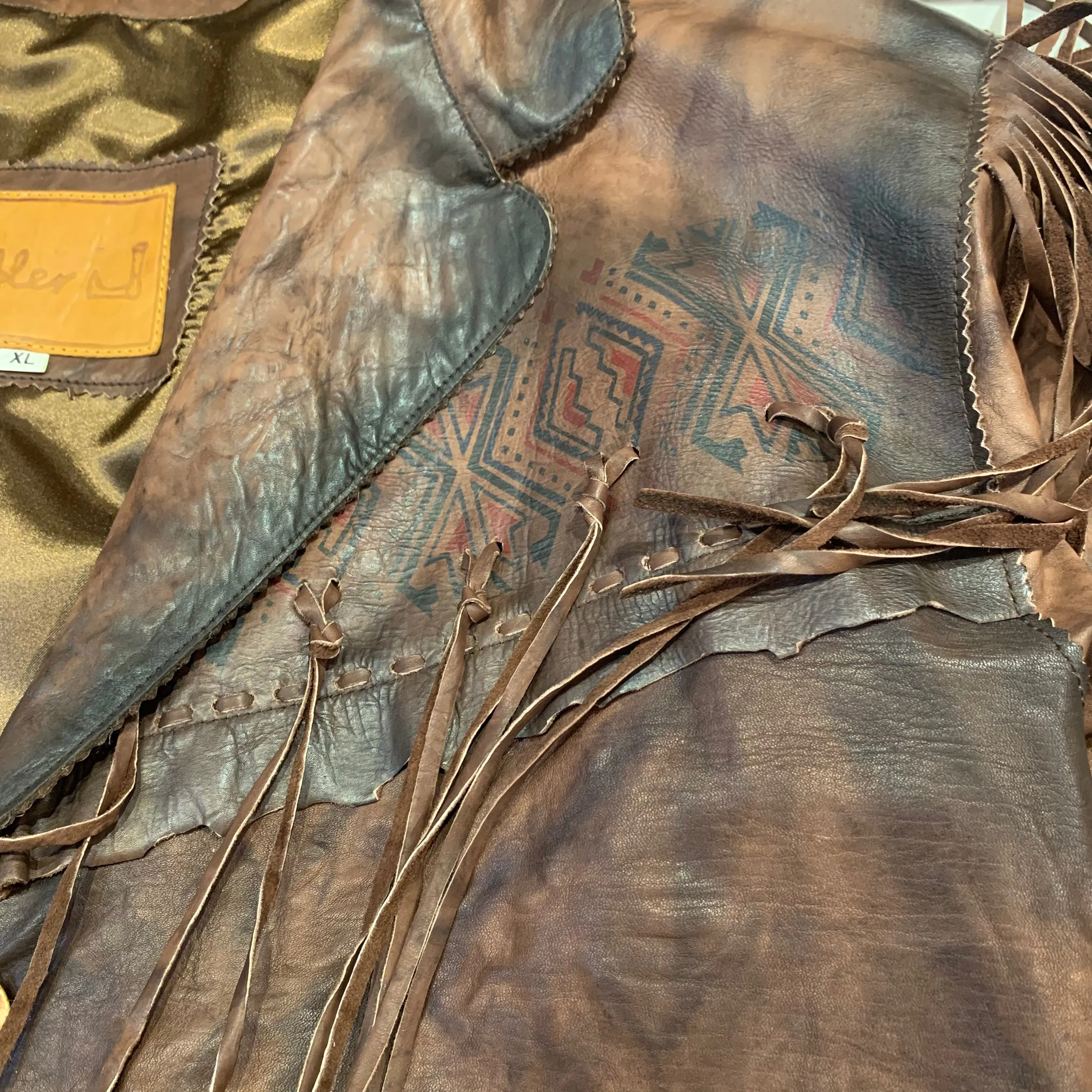 Kobler Hand Crafted Brown Leather Fringe Jacket