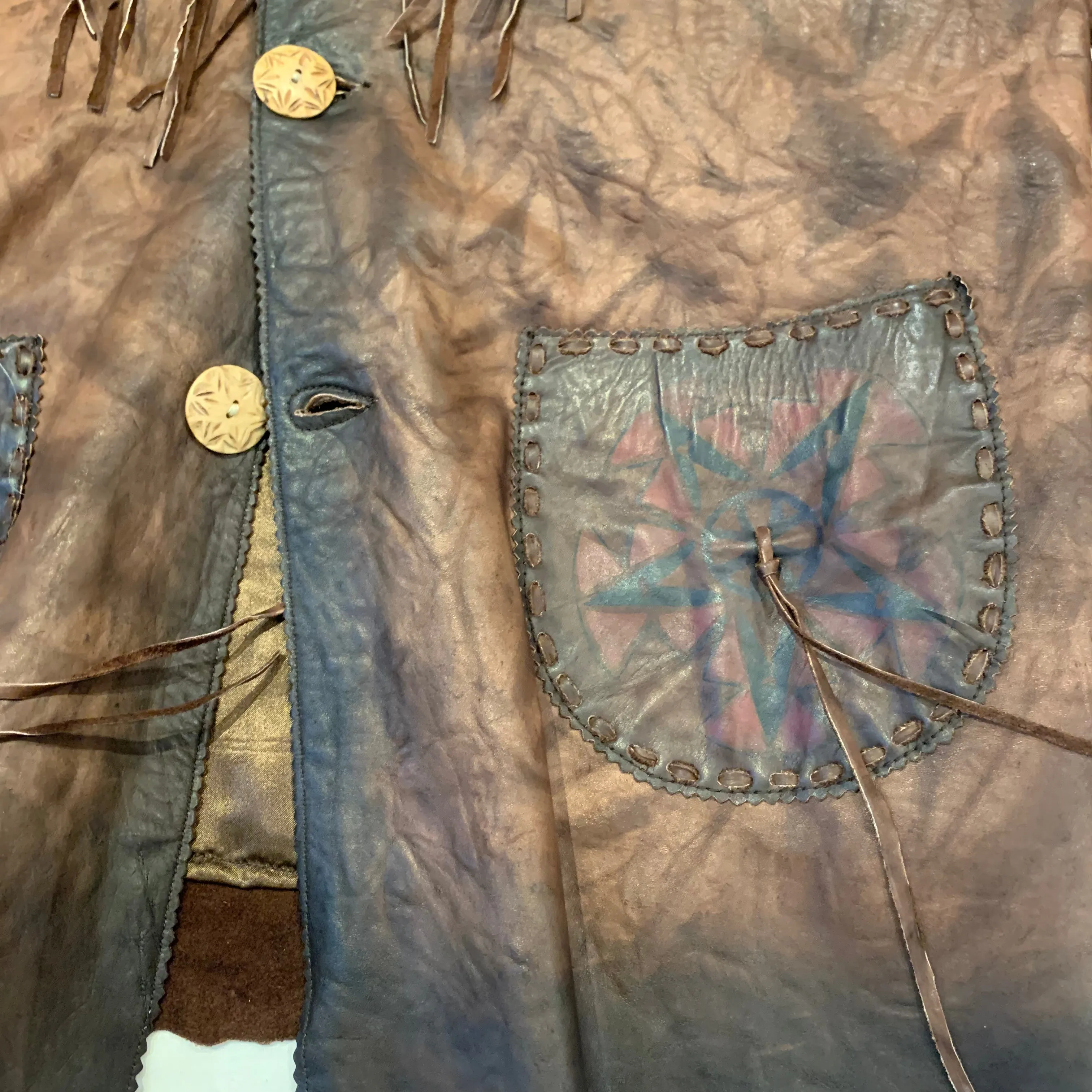 Kobler Hand Crafted Brown Leather Fringe Jacket