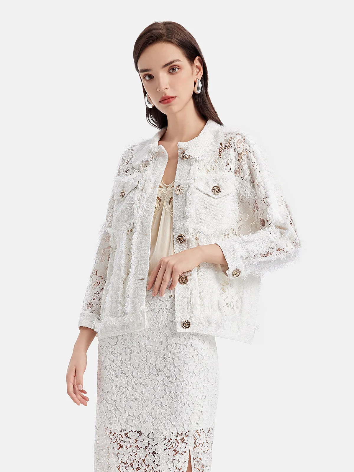 Lace Fringe Loose White Jacket