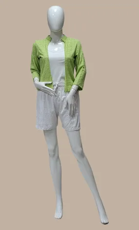 Lime Green Embroidered Fusion Jacket & Shorts