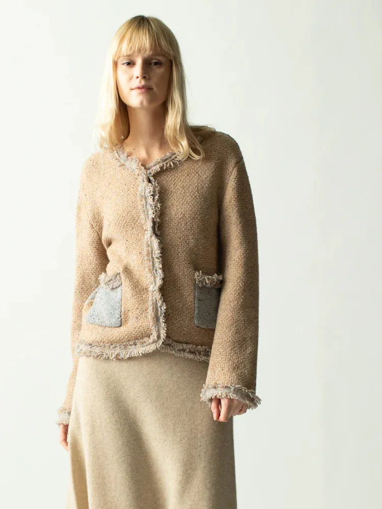 Lingua Franca - Onassis Knit Tweed Jacket (Granola)