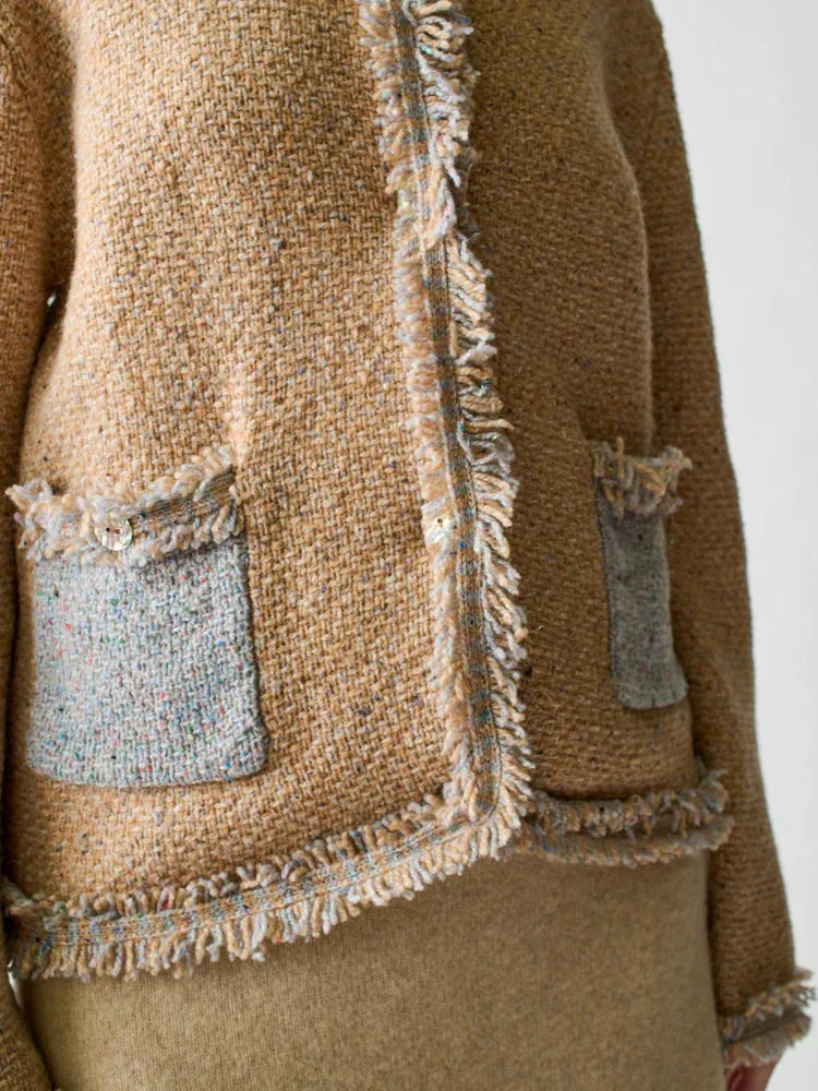 Lingua Franca - Onassis Knit Tweed Jacket (Granola)