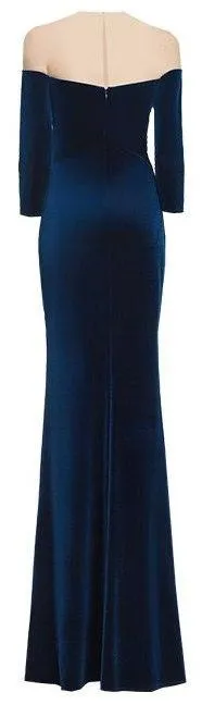 Long Blue Embellished Velvet Gown