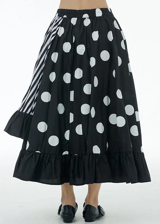 Loose Dot Ruffled Patchwork Elastic Waist Cotton Skirts Summer LY1230