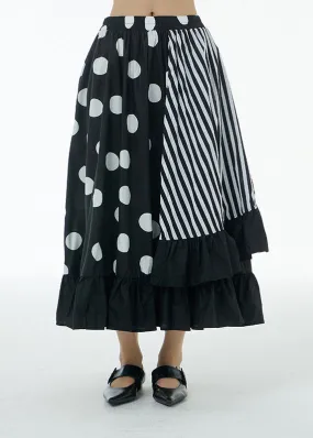 Loose Dot Ruffled Patchwork Elastic Waist Cotton Skirts Summer LY1230