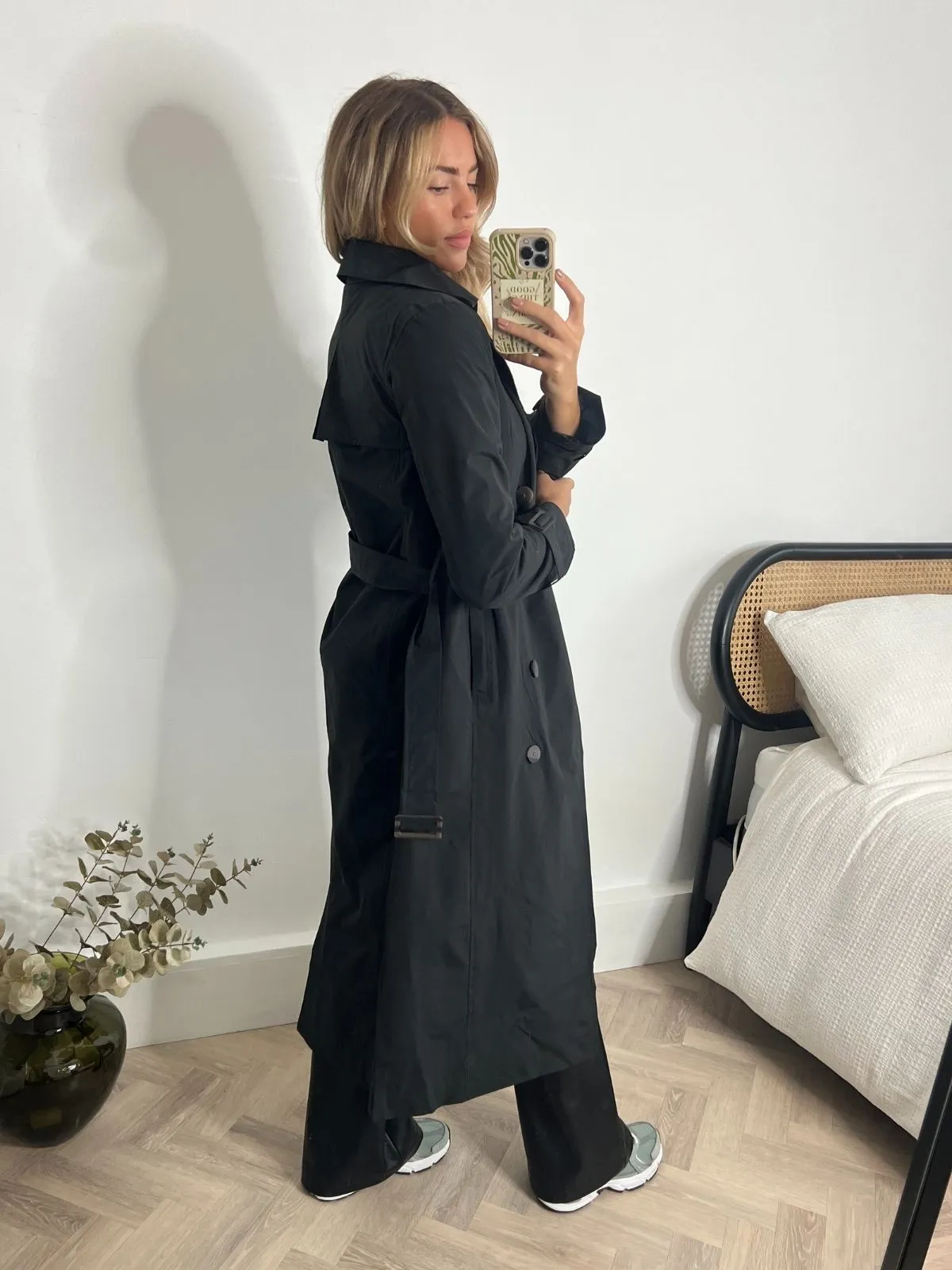 Maxi Length Trench Coat / Black