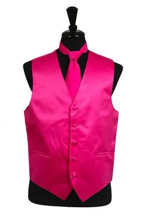 Men's Hot Pink Satin Vest with Neck Tie