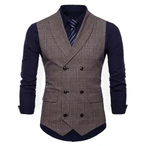 Men's Plaid Vests Stripes Business Slim Fit Vests Coffee