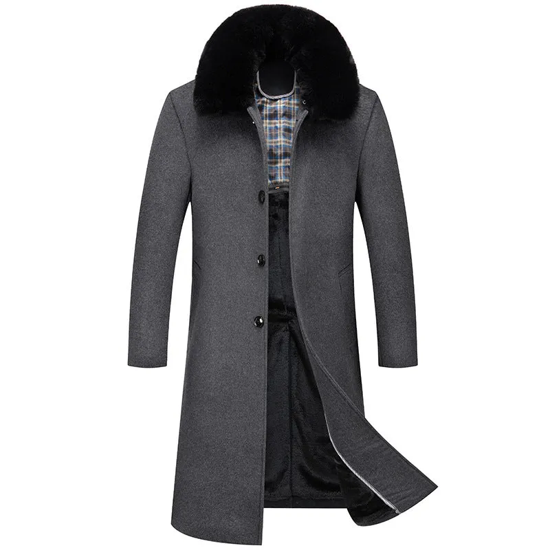 Mens Wool Blend Coat Winter Trench Coats Notched Single Breasted Overcoat Classic Peacoat With Pockets