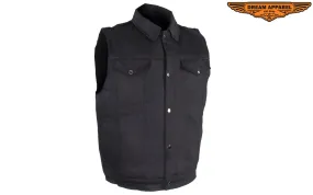 Men's Zippered Black Denim Club Vest