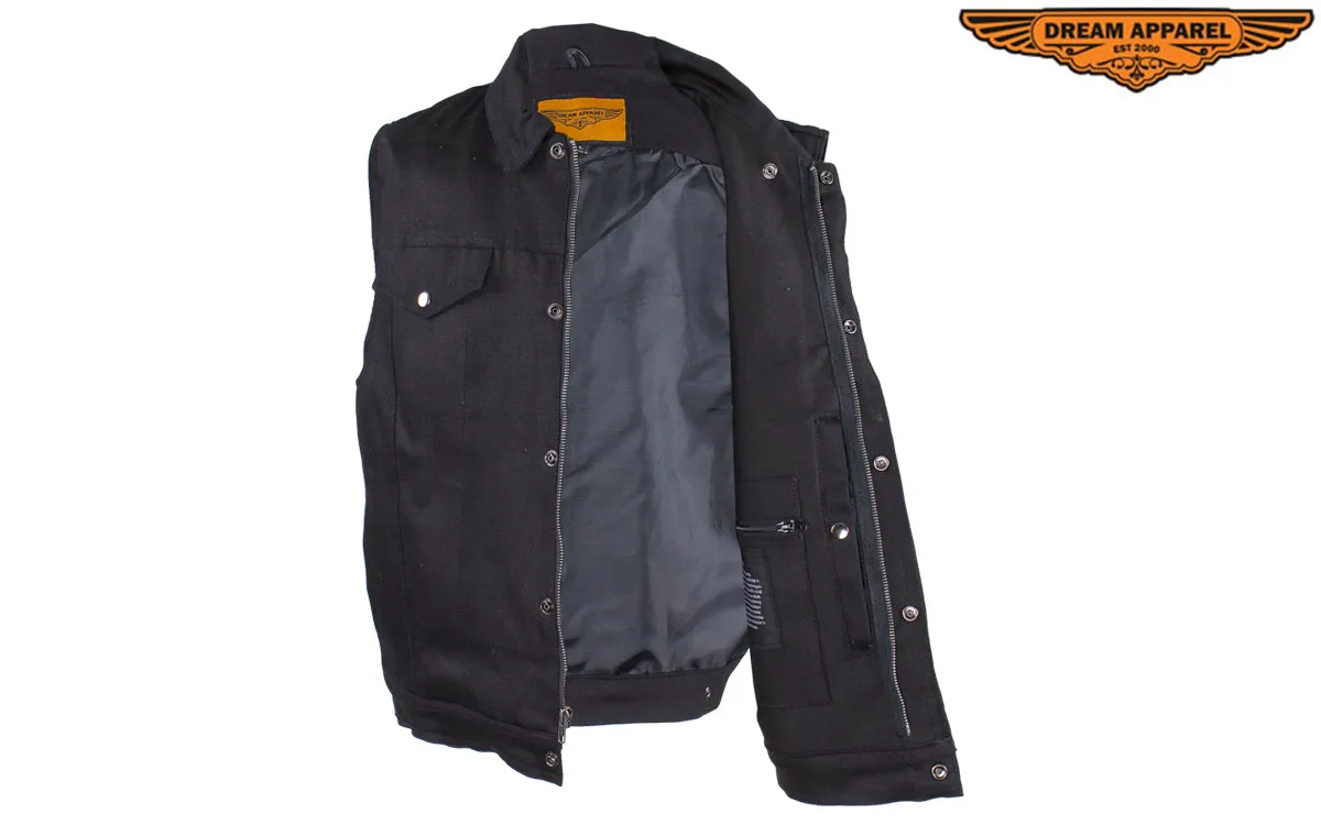 Men's Zippered Black Denim Club Vest