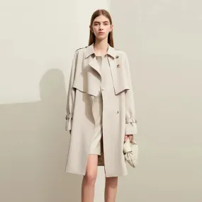 Minimalism Spring Women's Trench Coats Classic Long Loose Lapel Collar With Belt Streetwear Jackets