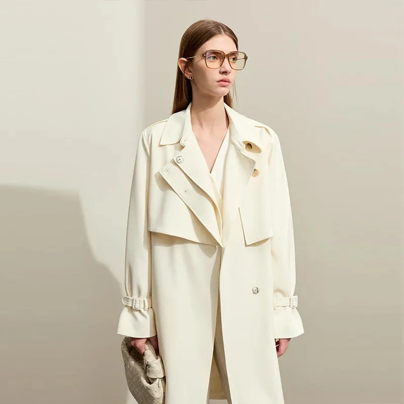 Minimalism Spring Women's Trench Coats Classic Long Loose Lapel Collar With Belt Streetwear Jackets