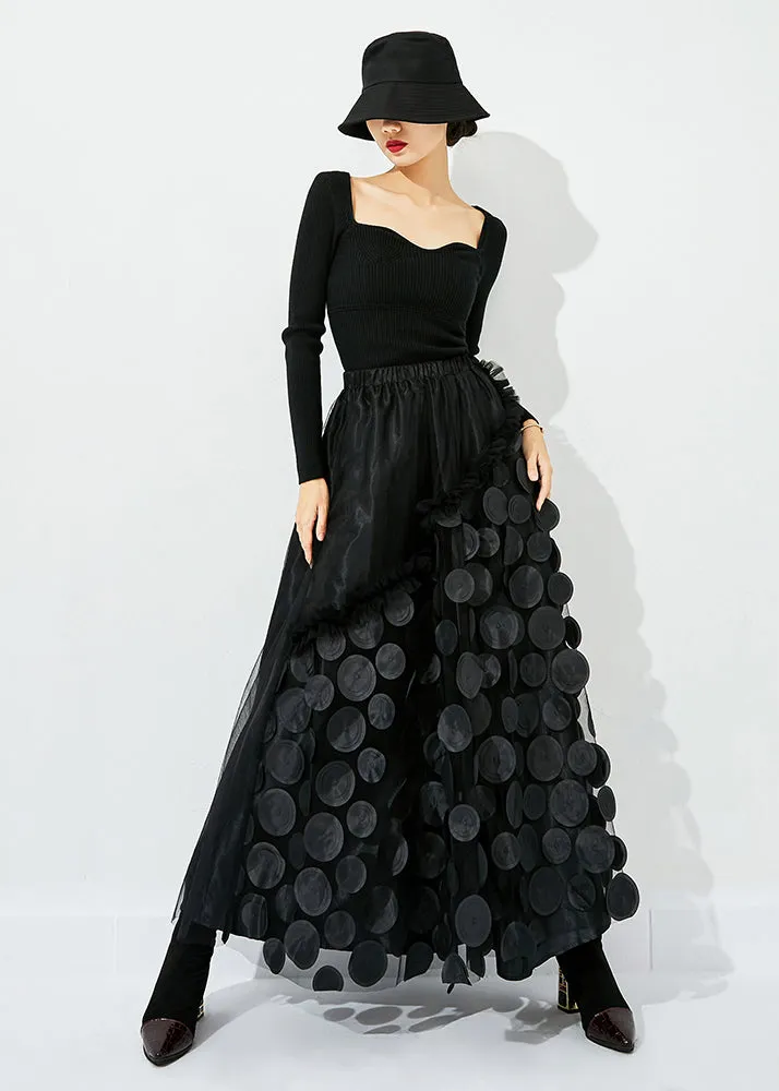 Original Design Yellow-Black Dot Elastic Waist Patchwork Wrinkled Tulle Skirt Summer LY0873