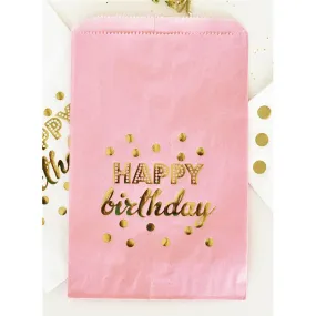 Pink Happy Birthday Gold Foil Candy Buffet Bags (set of 24)