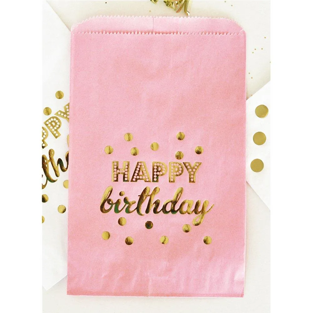 Pink Happy Birthday Gold Foil Candy Buffet Bags (set of 24)