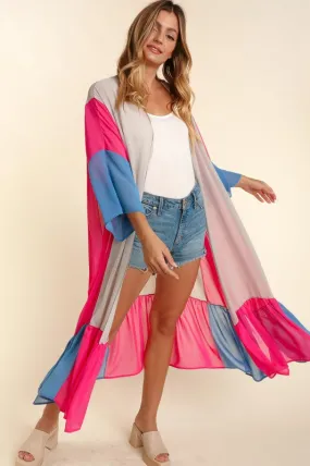 PLUS COLOR BLOCK KIMONO MAXI OPEN CARDIGAN