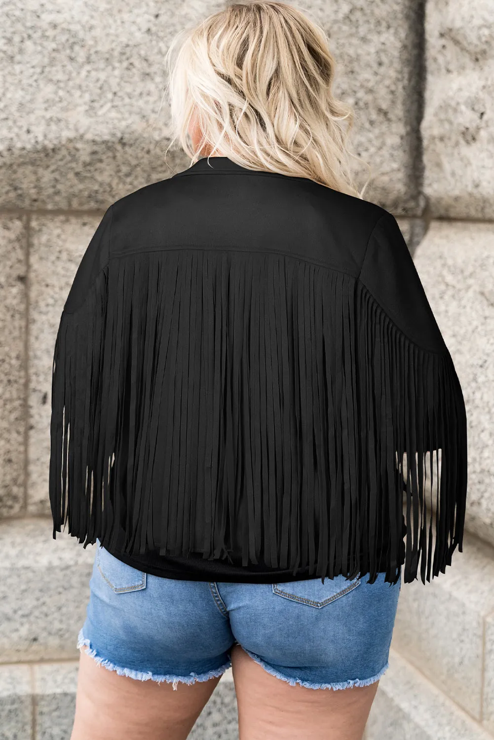 Plus Size Fringe Open Front Jacket Fringe Jackets