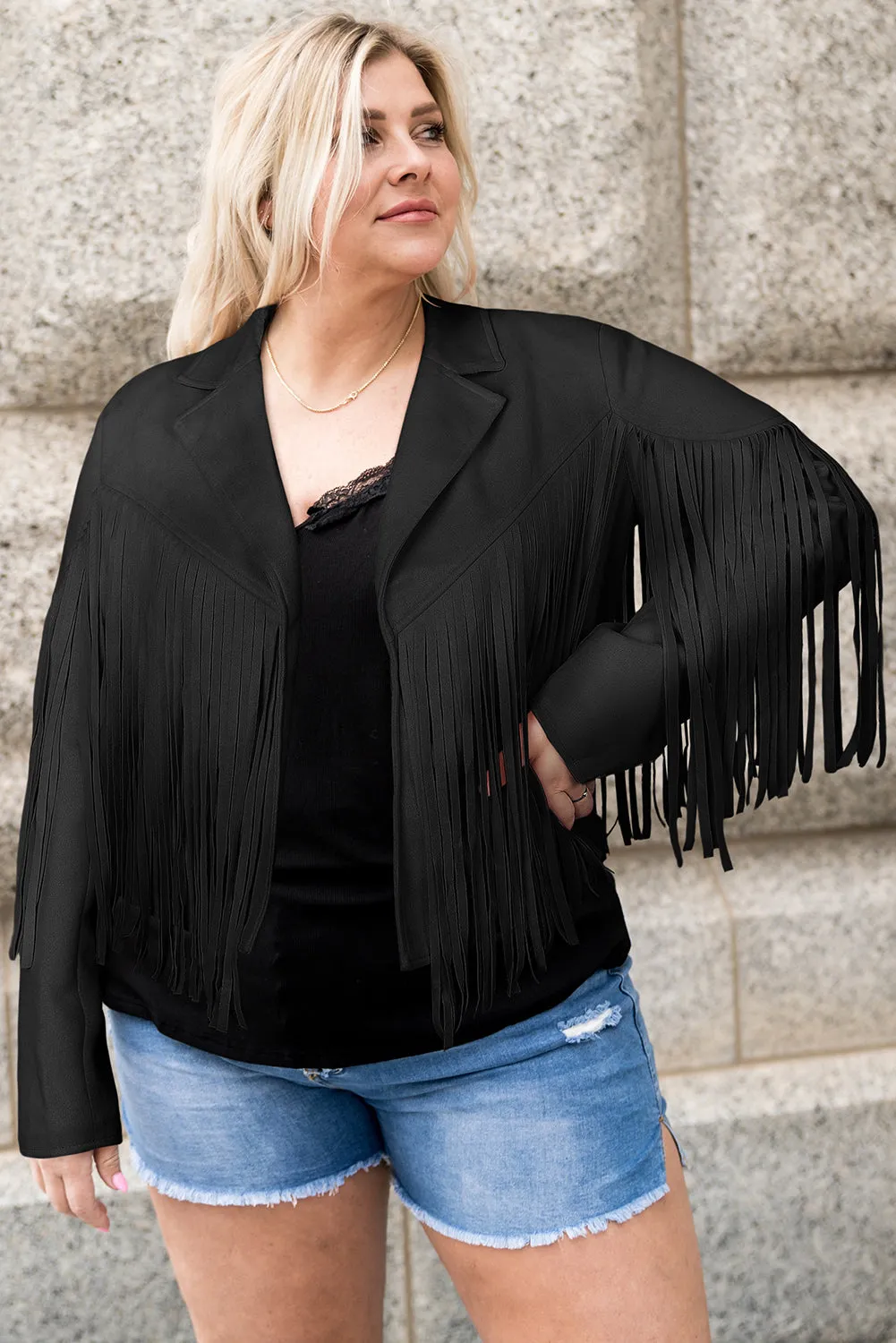 Plus Size Fringe Open Front Jacket Fringe Jackets