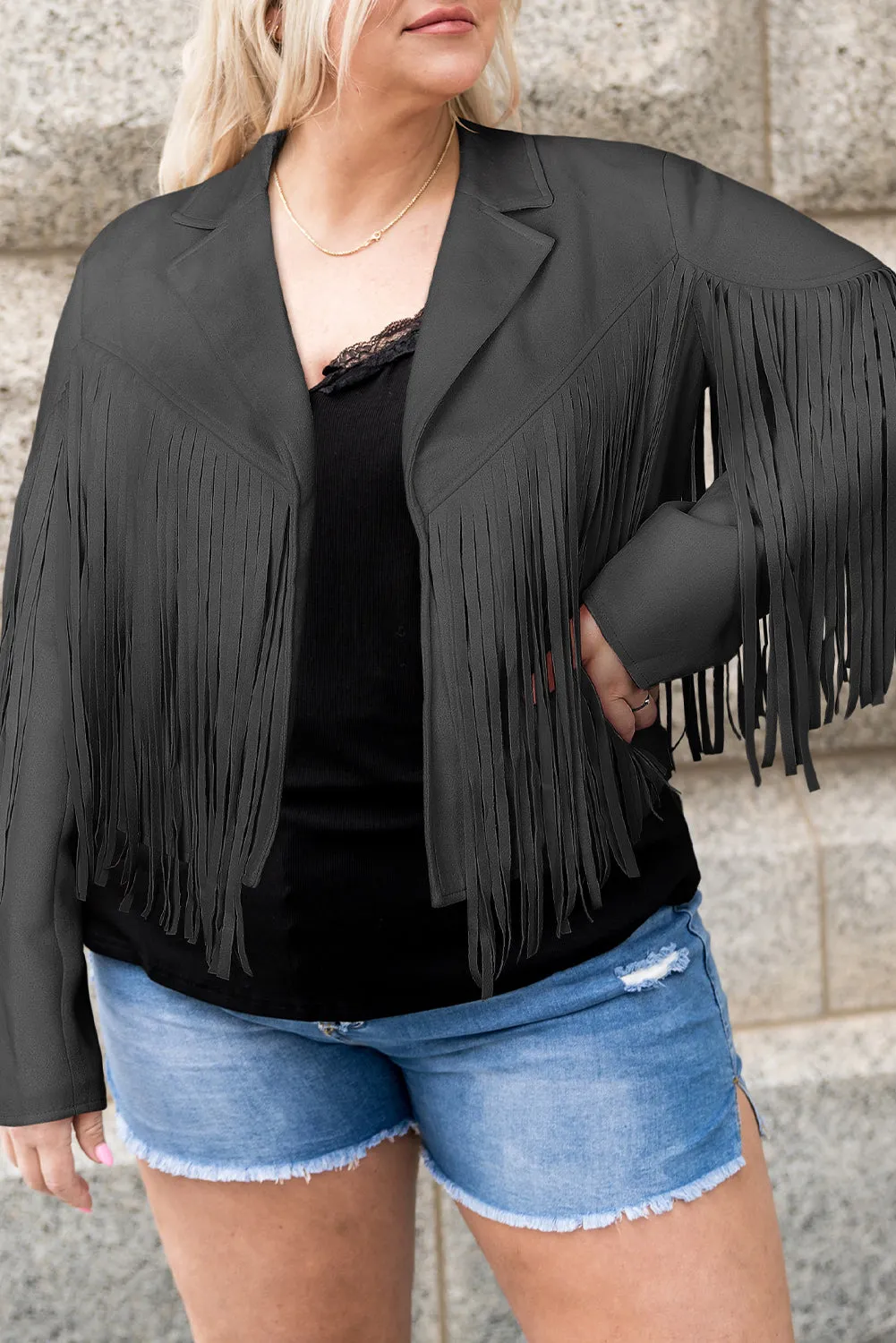 Plus Size Fringe Open Front Jacket Fringe Jackets