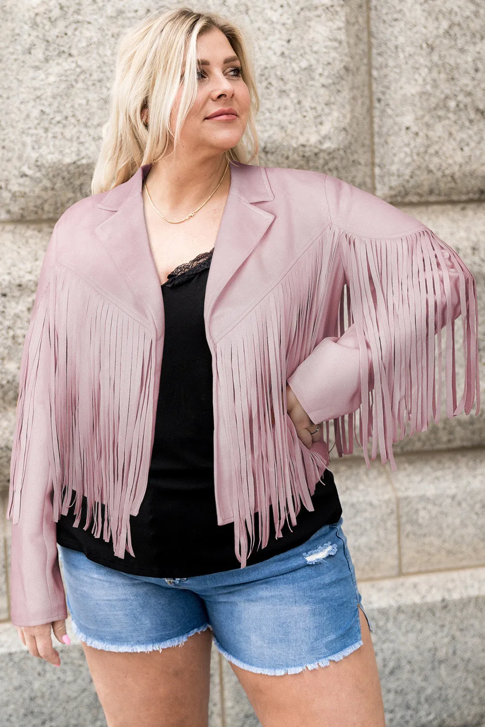 Plus Size Fringe Open Front Jacket Fringe Jackets