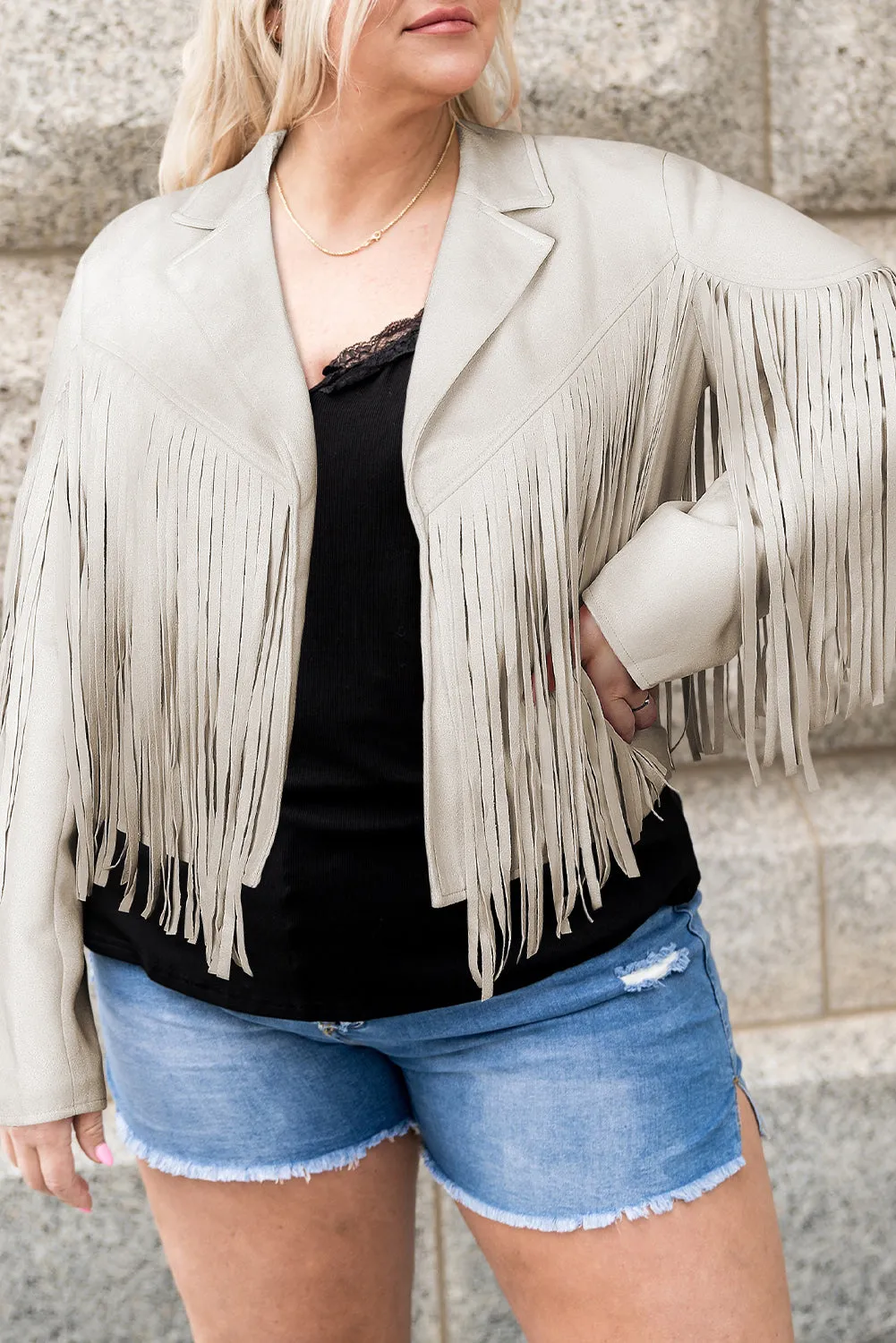 Plus Size Fringe Open Front Jacket Fringe Jackets