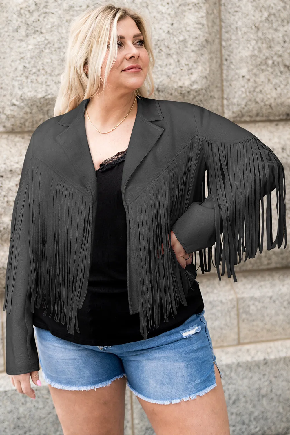 Plus Size Fringe Open Front Jacket Fringe Jackets