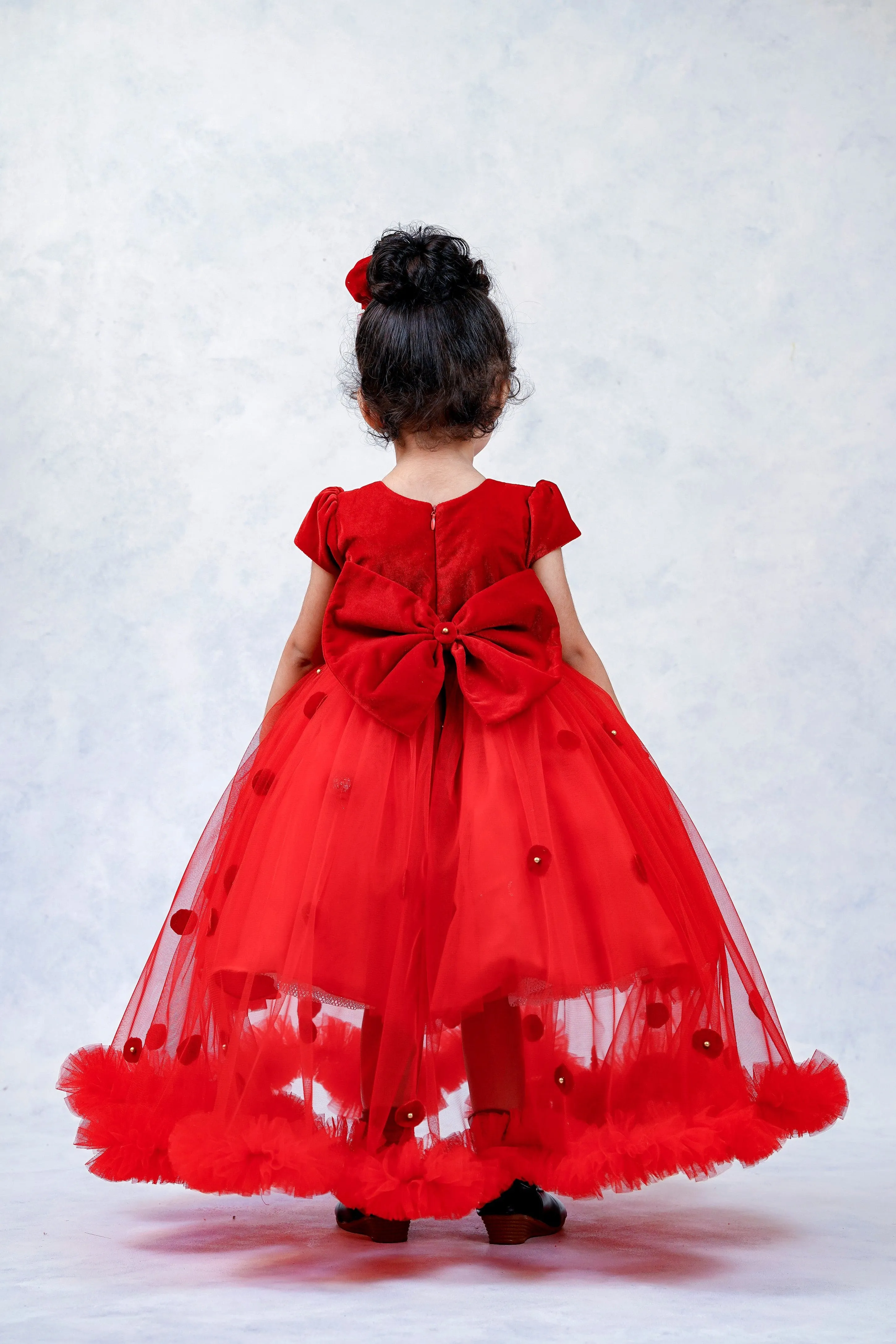 Pre-Order: Red Velvet Part Wear Gown With Detachable Net Skirt