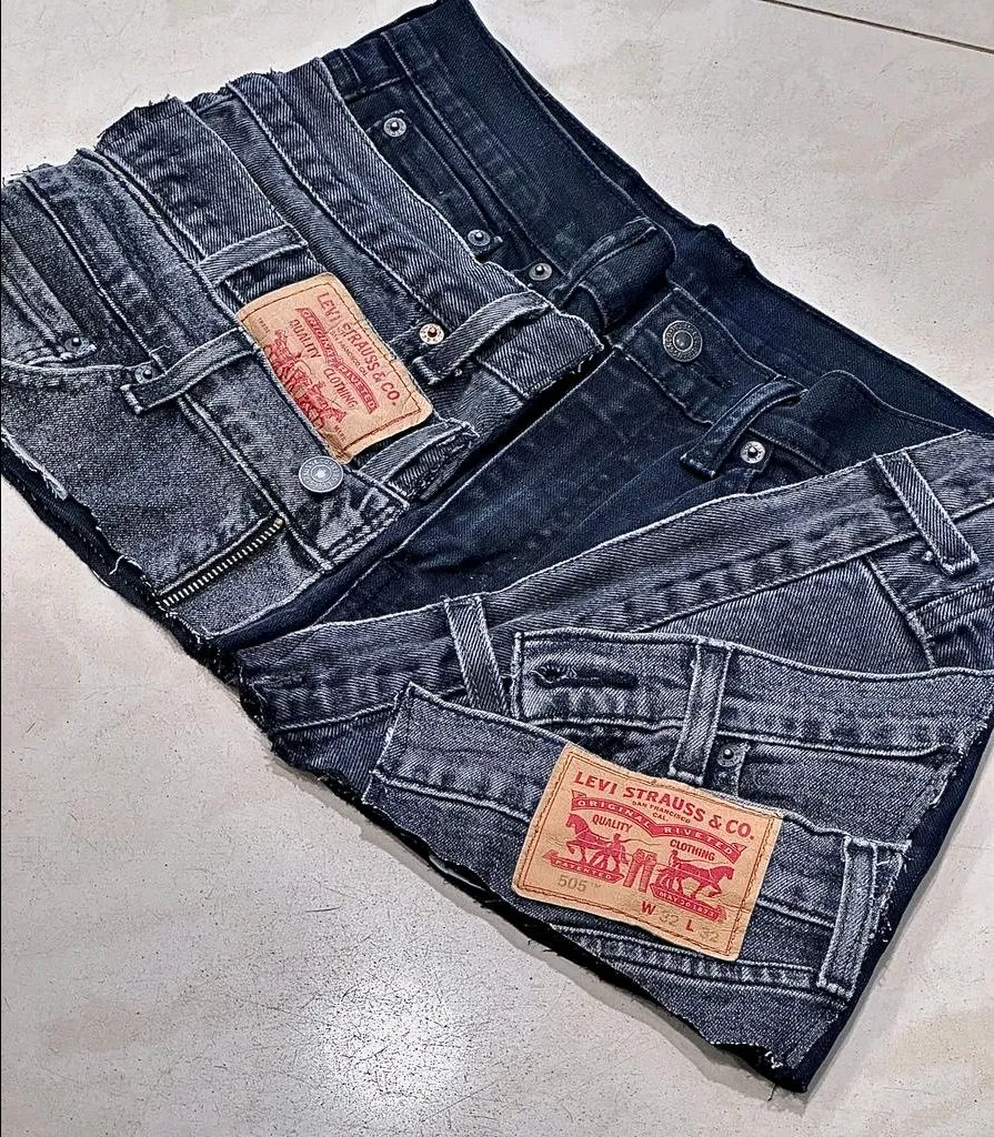 Reworked Ladies Levis Mini Skirt made using Ladies Vintage Levis Pants, Style # CR873