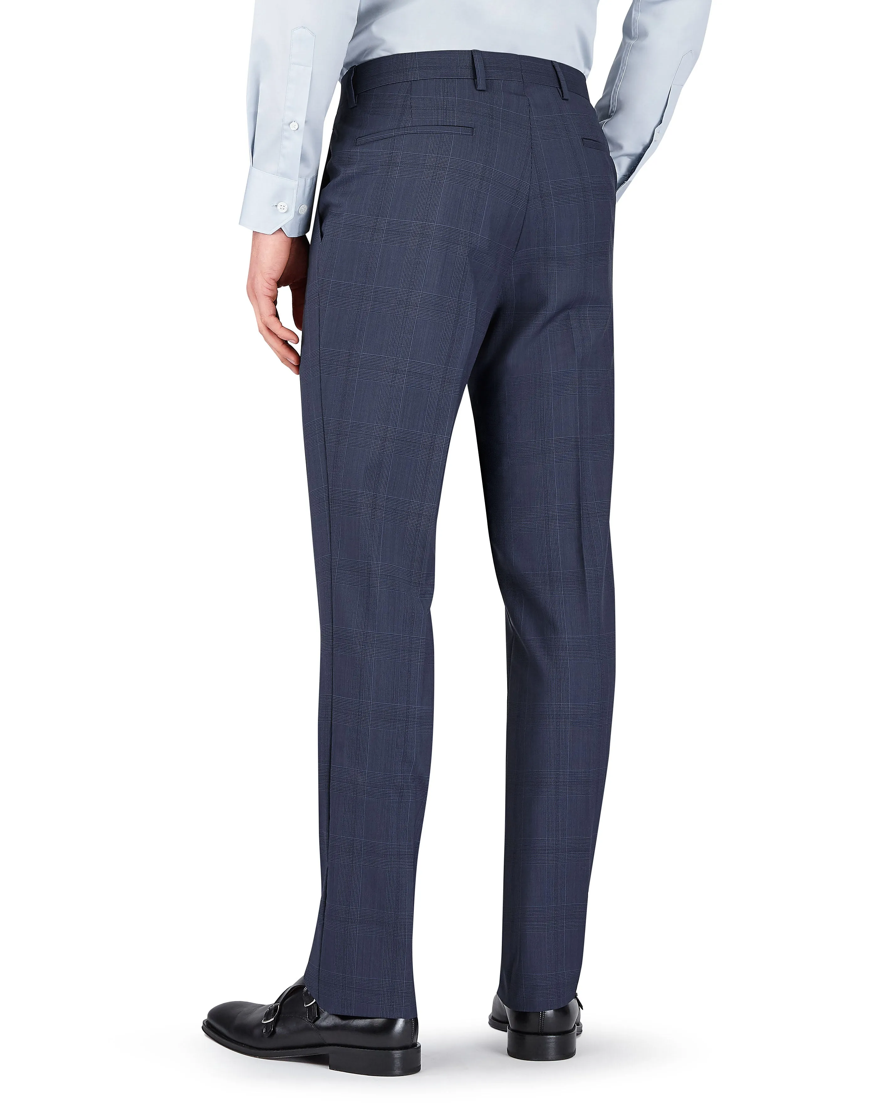 Roehampton Slim Fit Denim Blue Check Trousers