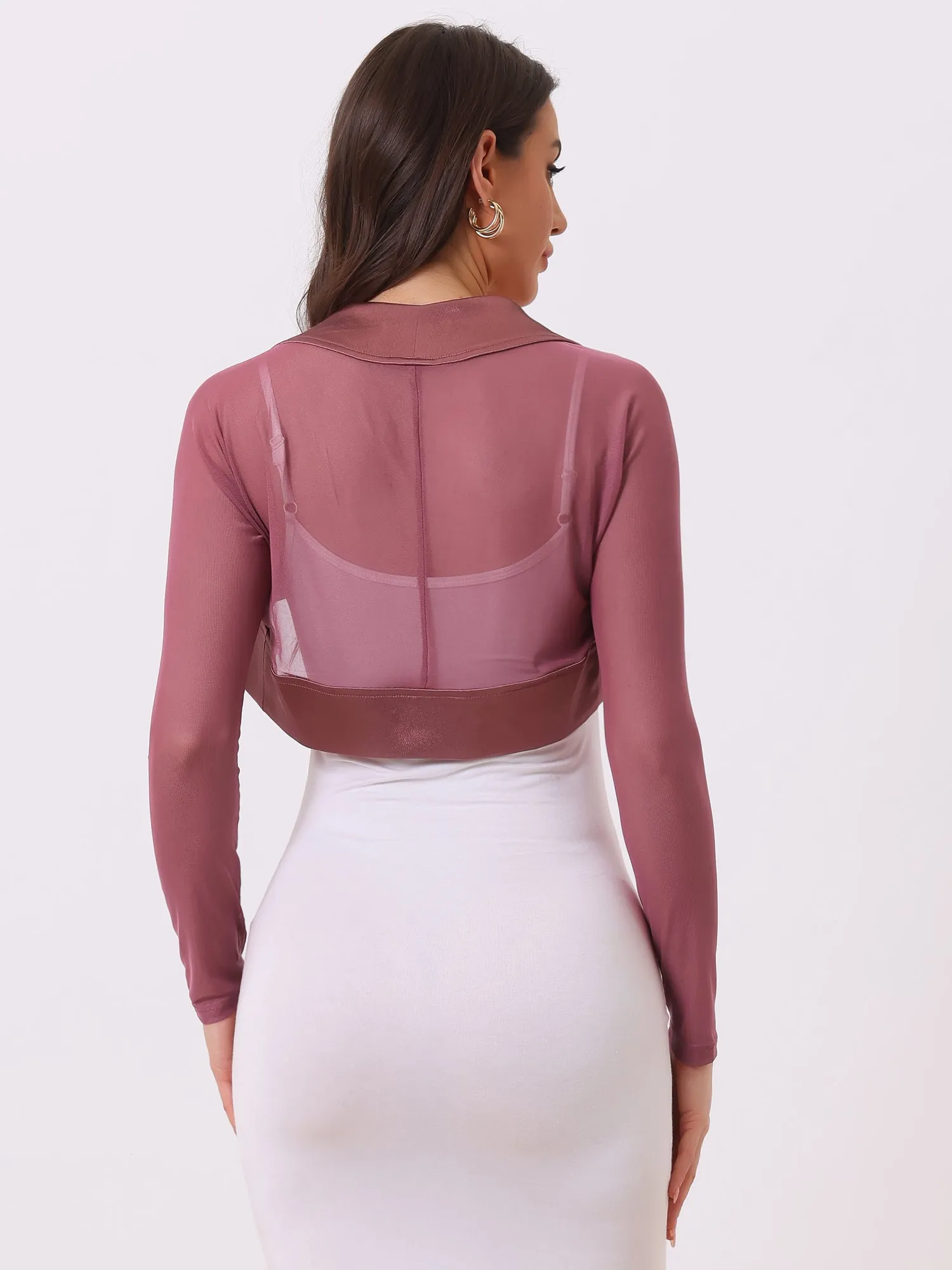 Satin Mesh Sheer Open Front Elegant Cropped Bolero Shrugs