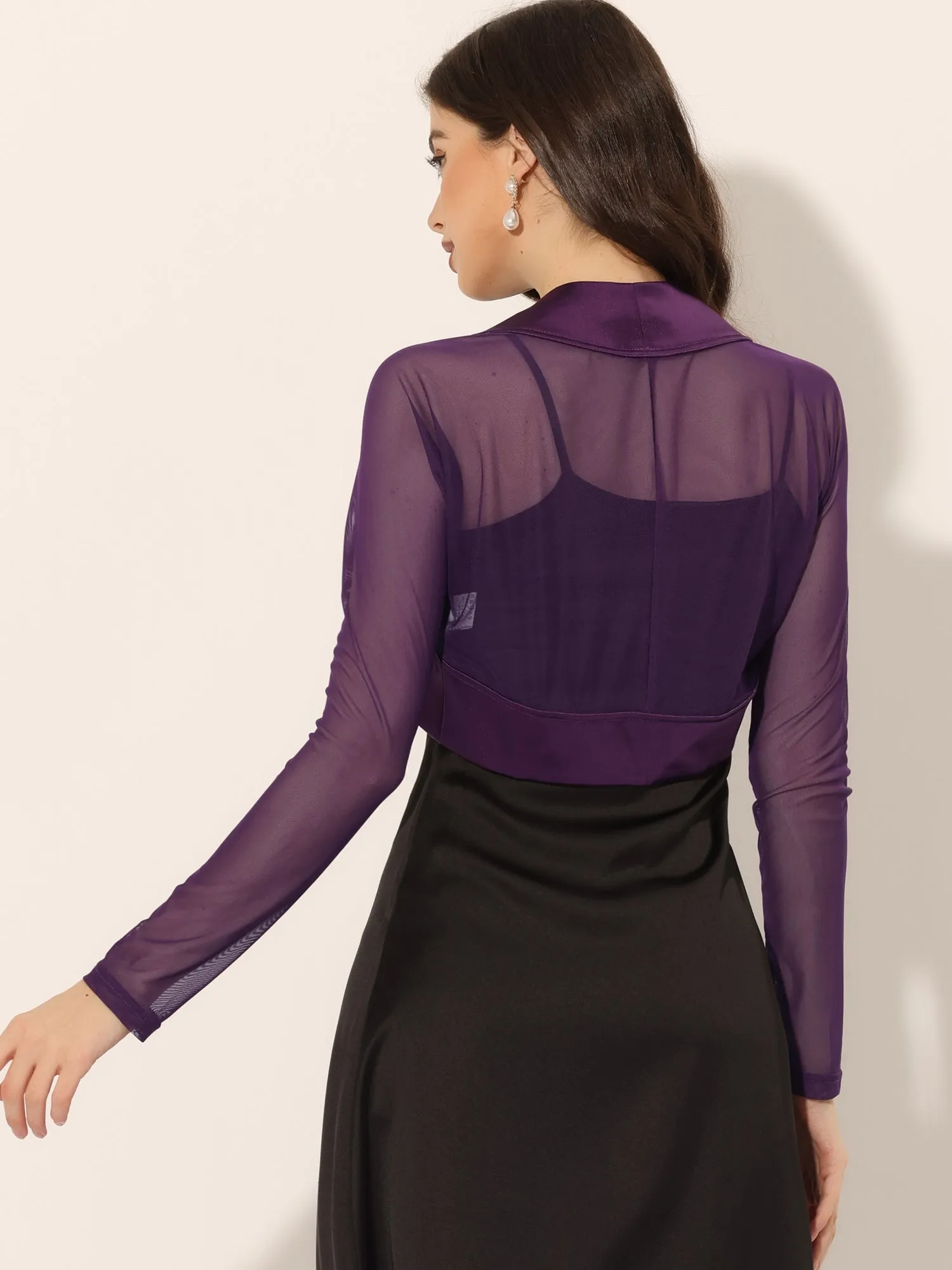 Satin Mesh Sheer Open Front Elegant Cropped Bolero Shrugs