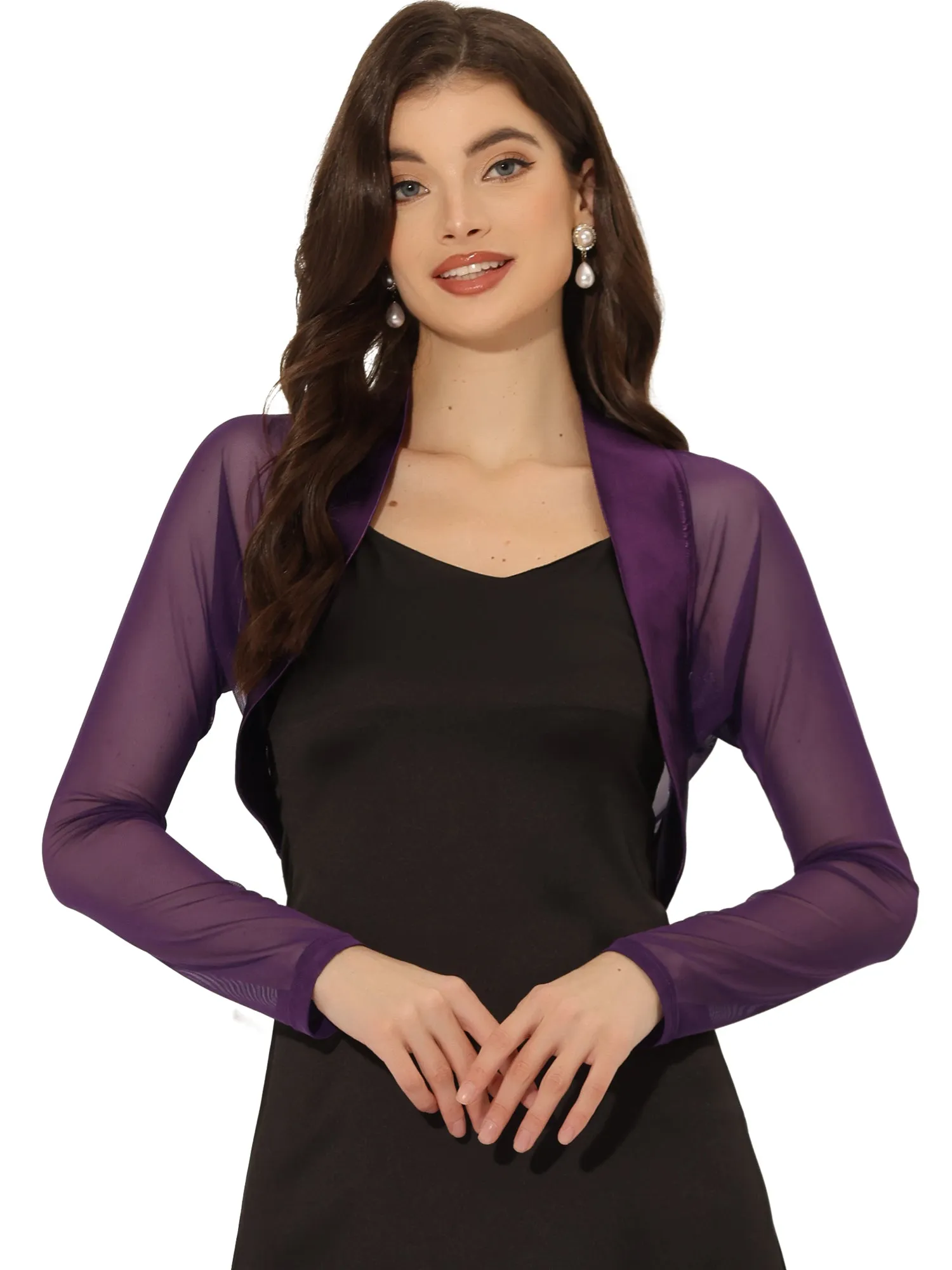 Satin Mesh Sheer Open Front Elegant Cropped Bolero Shrugs