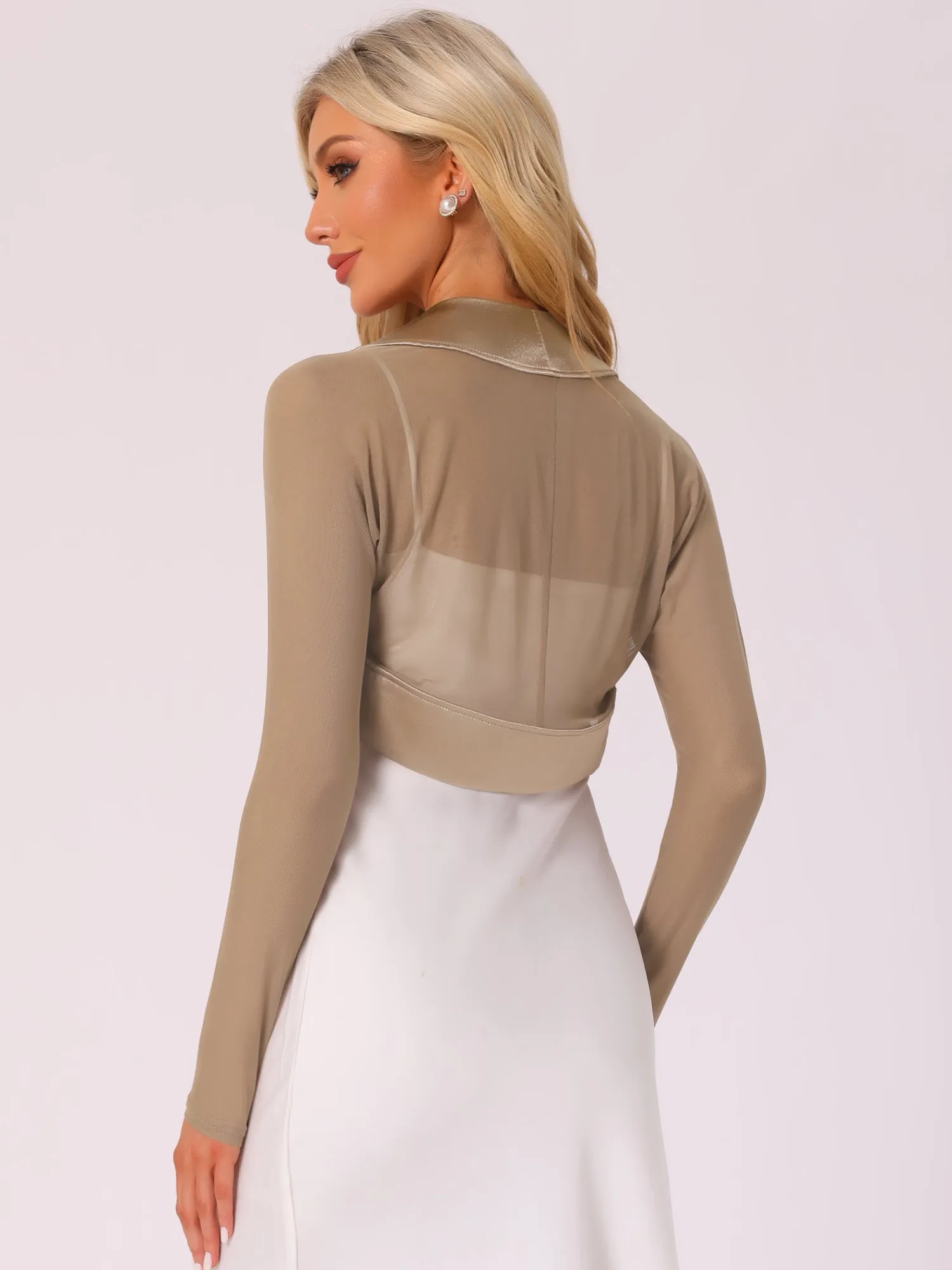 Satin Mesh Sheer Open Front Elegant Cropped Bolero Shrugs