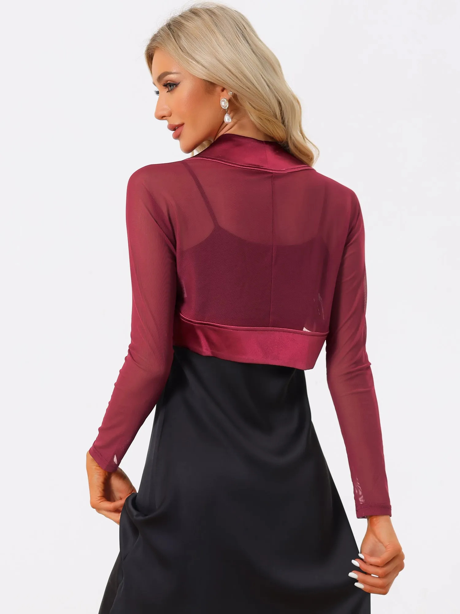 Satin Mesh Sheer Open Front Elegant Cropped Bolero Shrugs