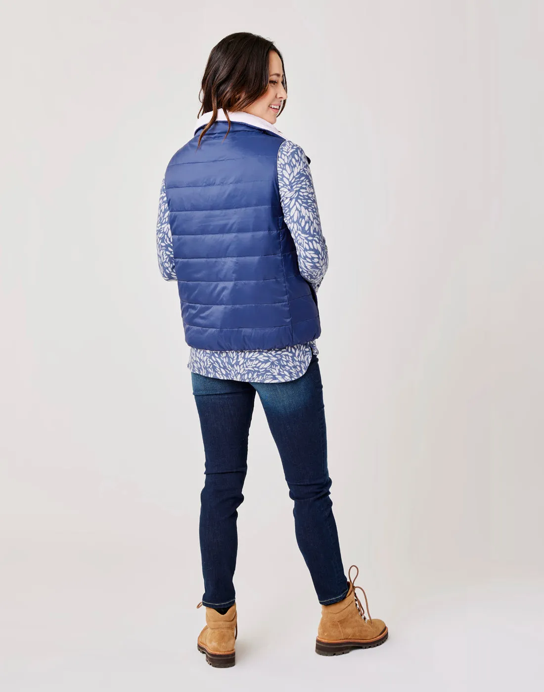 Silverton Reversible Down Vest: Navy/Lavender - FINAL SALE