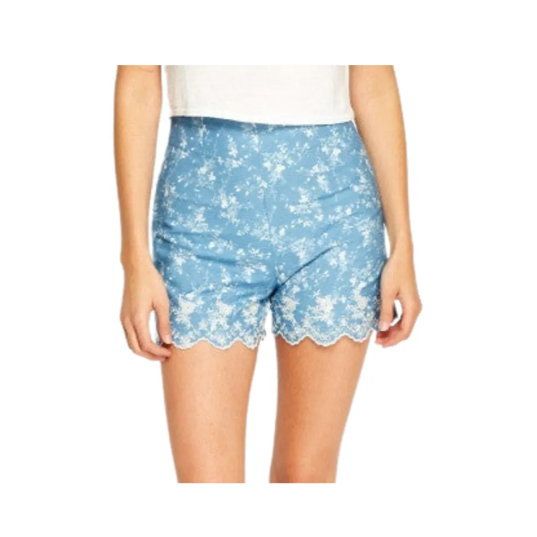 Soft Denim Floral Print Shorts Blue