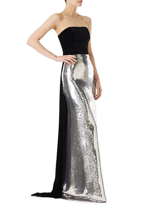 Strapless Sequin Velvet Gown