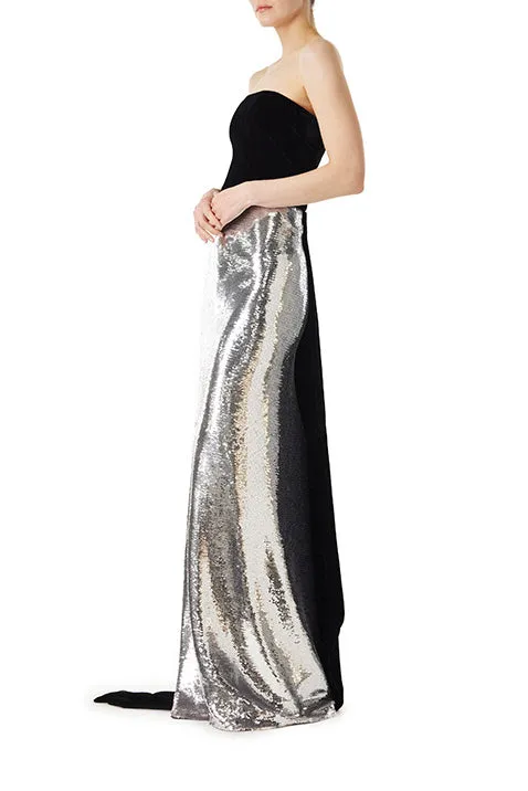 Strapless Sequin Velvet Gown